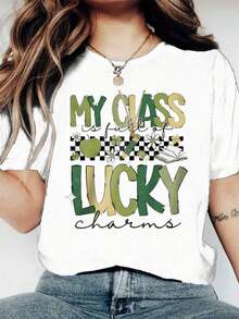 1 Piece, 180 G/M², Women's Fashion Graphic Print Polyester T-Shirt - Casual Short Sleeve Crew Neck Top - Lightweight And Breathable For All Seasons. Crew Neck, 100% Cotton, Soft Fabric, Short Sleeves. - 白色 - 查看 1