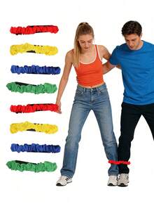 OBOVAY 4 Stücke Set elastische 3-Bein-Rennbänder, verstellbare Beinbänder für Partyspiele, bunte Beinbänder, Outdoor-Team-Challenge-Spiel Gürtelsatz, Familienunterhaltung und Outdoor-Aktivitäten, Mehrfarbig (Mischfarben) Partyzubehör, geeignet für Erwachsene und Familien - A - Übersicht 7