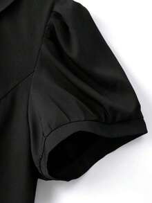 CURVE Blusa de manga de pétalo con lazo decorativo, casual/para el trabajo, talla grande de verano - Negro - Ver 4