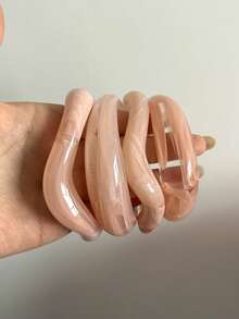 1pc/4pcs Vintage Minimalist Casual Pink Resin Open Bangle Bracelet, Suitable For Women's Daily Wear, Stackable, Perfect Gift Choice For Holidays - Pink - View 2