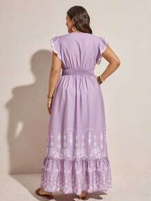 Vestido largo de tela texturizada con dobladillo fluido para mujer de talla, vestido de verano para graduación, 4 de julio, vestido maxi blanco para graduación, vestido maxi rojo con volantes, vestido casual para mujer, vestido casual rojo con volantes, vestido de vacaciones, ropa occidental para mujer, ropa urbana vintage para mujer, vestido maxi casual rojo con volantes, vestido maxi de verano, vestido de vacaciones rojo, atuendos festivos para mujer - Púrpura malva - Ver 2