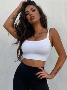 Camiseta corta de tirantes gruesos simple para mujer, adecuada para primavera/verano, estilo casual/streetwear/Y2K, apta para oficina/hogar/streetwear/discoteca y otras ocasiones, color negro - Blanco y Negro - Ver 3
