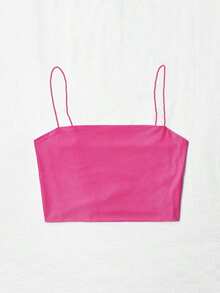 Top corto de tirantes delgado unicolor - Rosa Fucsia - Ver 3