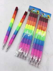 Fun Rainbow-Colored Interlocking Pencil Set, 4 Boxes Containing Pencils Without Points That Can Be Stacked, 15.5 Cm Multi-Colored Pencils, Back-To-School Stationery Gift, Suitable For Children. - A - View 8