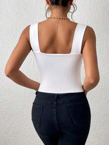 Camiseta de tirantes sexy con moldeado de busto y cintura, estilo urbano chic casual de verano - Blanco - Ver 2