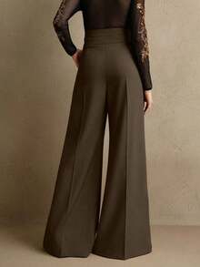 Pantalones de traje acampanados de cintura alta elegantes, estilo urbano chic, atuendo de Año Nuevo - Café integral - Ver 2