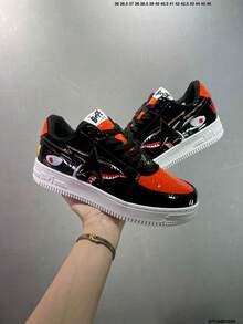 Giày thể thao thường ngày A BATHING APE Bape, họa tiết ngôi sao phối màu, giày bóng bẩy, thích hợp cho hoạt động thư giãn. - Cá mập cam - Xem 10