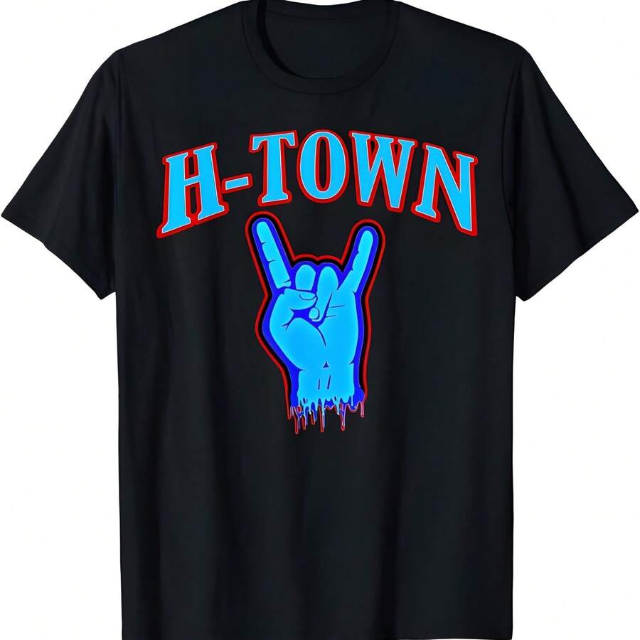 Clásico Houstons H-Town signo de mano para los fans del deporte de la camiseta de Houston - Negro - Ver 1
