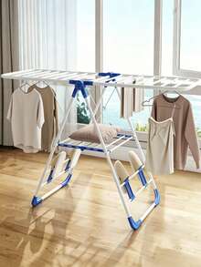 Foldable Clothes Drying Rack With Retractable Side Wings And Shoe Drying Layers, Double-Layer Large Capacity, Tool-Free Assembly, Foldable And Movable, Stable, Space-Saving For Both Indoor And Outdoor Use - A - View 1