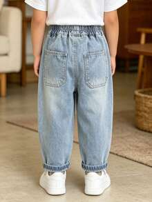 Young Boy Spring Loose Fit Straight Leg Jeans Suitable For Daily School Casual Outdoor Wear - Baby Blue - View 6