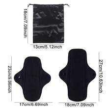 3pcs Reusable Women's Menstrual Pads, Washable Sanitary Napkins, Daily Care Pads, Black Pure Cotton - View 7