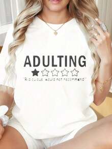 Mujeres Camiseta Con Redondo Cuello Y Corto Mangas, Diversión PrintingAdulting T Camisa Ridículo ¿Podría? No Recomendar Divertido Camiseta Para Mujeres Informal Negro Superior Con Estrella Calificación DiseñoAdecuado Para Día de San Valentín Día de Navidad Deportes de Grupo ActividadesVacacionales Festivales y eventos deportivos Y Otros Vacaciones Regalos (). Ropa Fresca de Verano para Mujer - Blanco - Ver 4