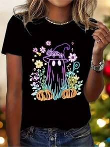1 camiseta de bruja negra doble - Linda camiseta de manga corta estilo anime mágico, combinación de colores rosa y verde, adecuada para disfraces de Halloween, camisa casual de cuello redondo estilo blusa, ideal para atuendos temáticos y uso diario (lavable a máquina) 180g 100% algodón - Negro - Ver 5
