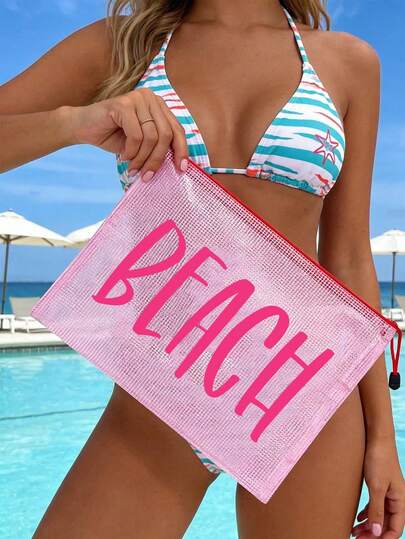 Túi đi biển thời trang chống thấm nước với họa tiết thêu khăn "BEACHE" in màu. Túi đựng mỹ phẩm trong suốt dung tích lớn với khóa kéo nylon - Nhẹ, thích hợp đựng đồ dùng mùa xuân và mùa hè, bền, rất phù hợp cho bơi lội, đi biển, lặn và kỳ nghỉ hè, học sinh trở lại trường, túi đựng đồ chống nắng nhẹ, thích hợp làm quà tặng cho bạn bè, gia đình, bạn thân, bạn cùng lớp. Món quà và quà lưu niệm hoàn hảo cho sinh nhật, ngày lễ, tiệc tùng, đám cưới (phù dâu), Ngày của Mẹ, Ngày Nhà giáo.