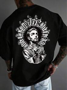 Camvyn Camiseta de manga corta casual y fashionable para hombre, con estampado, de corte holgado y transpirable, para verano - Negro - Ver 6