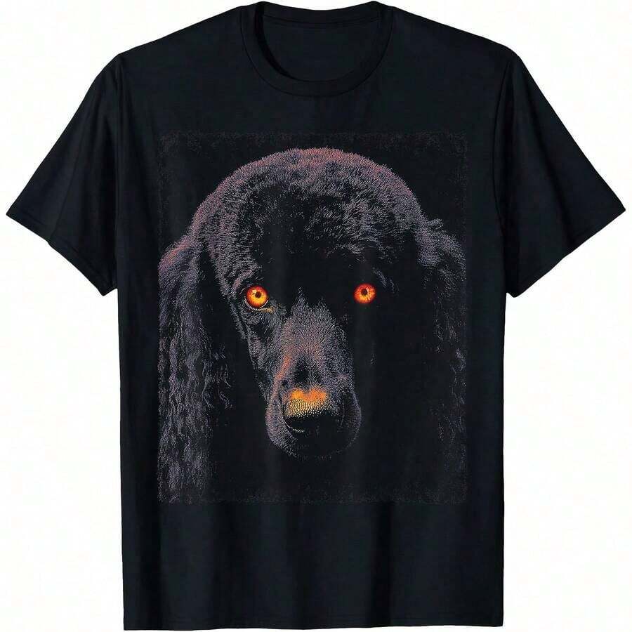 1 Piece Cottage Core T-Shirt With Poodle Dog Playing Guitar Design, All Seasons, 100% Cotton, Single Side Print, Round Neck, Short Sleeve, Unisex, Base Layer, 180g, 100% Cotton. - Color 5 - View 1