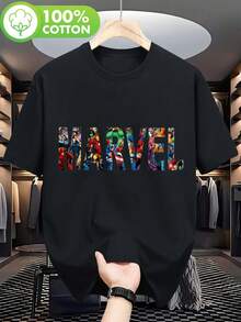 1 Men's And Women's Short Sleeve Logo T-Shirt, 100% Pure Premium Fabric, Versatile Crew Neck, Soft And Comfortable, Ideal For Casual Outfits, Perfect Christmas Gift For Family - 黑色 - 查看 6