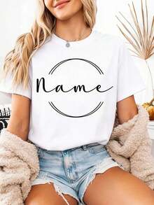 100% Cotton Women's Summer T-Shirt, Personalized Name T-Shirt For Celebrations - Gift For Birthdays, Anniversaries, And Weddings With An Elegant Design For Mother's Day, Comfortable Casual T-Shirt For Women | T-Shirt With Slogan | Distinctive T-Shirts | Retro Casual T-Shirt For Women, Simple Solid Color, Loose Fit, Casual Short Sleeve - 白色的 - 查看 11