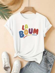 LA BOUM Women's Graphic T-Shirt - Fun And Cute Letter Print, Short Sleeve, Round Neck, Casual Summer Blouse, Machine Washable, Everyday Top For Women (Gift) - 白色 - 查看 1