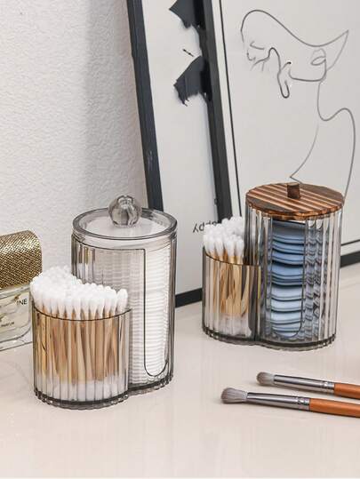 Large Capacity Transparent Cotton Swab Storage Jar - Portable Bathroom Organizer And Decor, For Storing Cotton Swabs, Balls, Buds, Floss, Powder Puffs, Vintage Style Storage Container