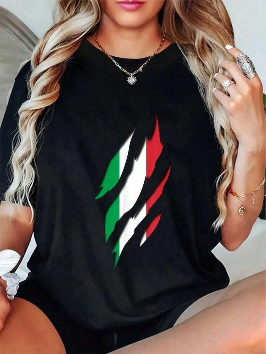 Casual 100% Cotton T-Shirt With Italian Flag Print And Claw Mark - Italian Roots And Heritage, Unisex T-Shirt - Black - View 1