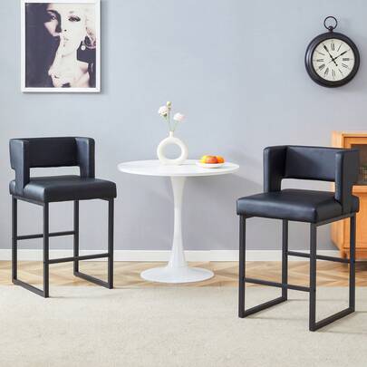 MUUOKY 26" Counter Height Bar Stools Set Of 2, Faux Leather Bar Chairs With Square Open Backrest And Sturdy Metal Frame, Modern Kitchen Island Bar Stools For Dining Room And Home Bar, Comfortable Upholstered Seating, Durable And Easy To Clean Surface, Easy Assembly