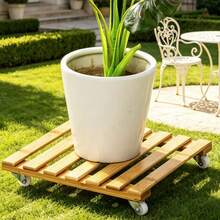 Thickened Bamboo Rolling Plant Pot Stand Mobile Square Flower Pot Base With Wheels Home Balcony Garden Plant Display Rack - 25cm*5cm*25cm - View 3