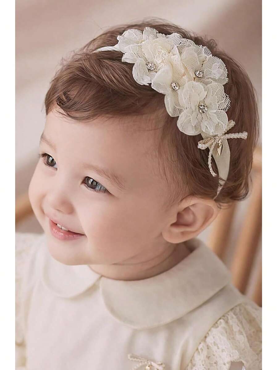 Băng đô cài tóc nơ ren cho bé gái, làm thủ công, mềm mại, co giãn, bản rộng, thích hợp cho trẻ sơ sinh. - Nhiều màu - Xem 1