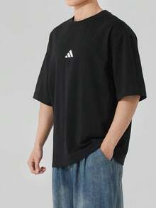 Adidas 阿迪达斯男士百搭纯色柔软休闲短袖T恤，透气舒适，夏季必备 - 黑色 - 查看 2