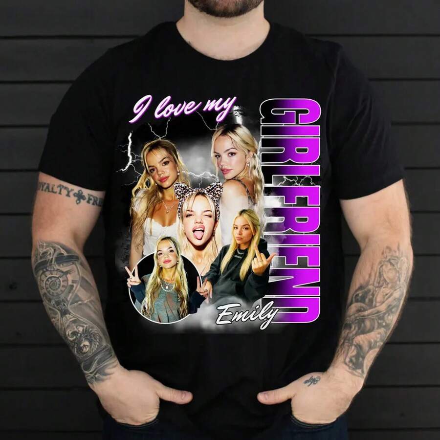 I Love My Girlfriend Custom Bootleg PNG, Your Picture Cute Girlfriend Shirt Design, Personalized Boyfriend Birthday Gift Design - Black - View 1