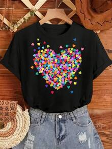 New 2026 Women's T-Shirts, Couple T-Shirts. Y2K's Exclusive Design T-Shirt With A Vibrant, Colorful Heart, Perfect For A Unique Style. Choose This One-Of-A-Kind Piece That Stands Out On Any Occasion And Shows Your Love For Fashion. Ideal To Pair With Your Favorite Jeans. - 黑色 - 查看 1