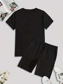 Don't Let My Pretty Face Fool You I Am A BeastPrint Two Piece Plus Size Sets Women's T-Shirt And Shorts Set - Soft, Stylish, Suitable For Leisure Sports - 黑色 - 查看 4