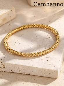 Camhanno 3pcs/1pc Wrist Flower Language Four Leaf Clover Bracelet | 18K Gold Plated Stainless Steel Small Design Women's Bracelet - Gold - View 5