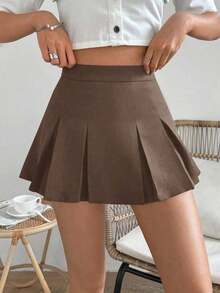 Falda minimalista de unicolor y estilo informal y elegante para mujer - Café integral - Ver 8