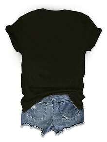 Women's Casual Short Sleeve T-Shirt - Tropical Pineapple And Coconut Cocktail Print Design " Colada A La Tropos", Loose Fit Crew Neck, Breathable Fabric Suitable For Beach Vacations And Summer Wear, Beach T-Shirt, Fun Printed Top, Machine Washable And Versatile For All Seasons. Elegant Party Outfit, T-Shirt For Stylish Ladies, Blouses Suitable For Curvy Women, Prom Skirts, Casual Wear. Adorable Animal Print, Fun Letter Print, Matches With Street Fashion - 黑色 - 查看 4