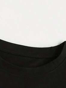 Camiseta Deportiva Casual de Manga Corta y Cuello Redondo para Mujer con Estampado de Letras en Español para Primavera y Verano - Negro - Ver 3