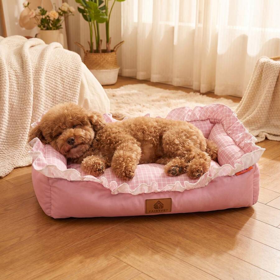 1 buah Kasur Hewan Peliharaan untuk Anjing & Kucing, Cocok untuk Semua Musim, Desain Tepi Melengkung, Kain Kotak-kotak, Nyaman untuk Musim Gugur & Musim Dingin, Gaya Lucu & Menggemaskan, Ideal untuk Hewan Peliharaan Kecil, Bagian Bawah Anti Selip & Tahan Lembap