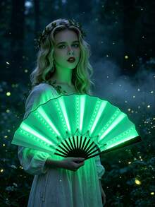 Multi-Color Foldable LED Light Up Short Fan Glowing Handheld Fan Sweet Fairy Cyberpunk Street Style Decor Accessory For Wedding After Party Music Festival Carnival Halloween Stage Tap Belly Traditional Dance Performance & Photo Shooting - View 14