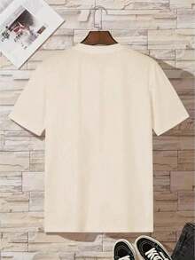 Women's Casual Short-Sleeved Crew Neck T-Shirt With Finger-Drawn Heart Print And A Special "Just For You" Print. - 杏 - 查看 2