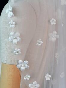 Short 3D Floral Bridal Veil - Multicolor - View 6