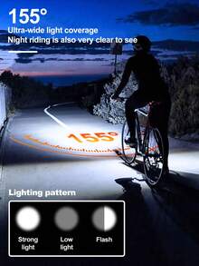 Rechargeable Bicycle Headlight And Taillight Set, 250 Lumens Solar Powered Headlight, LED Warning Waterproof USB-C 1200mAh, Super Bright For Night Riding - Multicolor - View 11