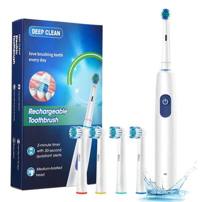 Hailicare White/Pink Electric Toothbrush, Rechargeable Adult Electric Toothbrush With 5 Modes, Rotary Electric Toothbrush With 4 Replacement Soft Bristle Heads, Holiday Gift