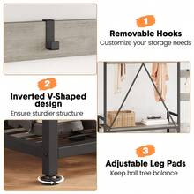 Rustic Industrial Hall Tree Coat Rack – Freestanding Entryway Organizer with Shoe Storage Bench, Hooks, Hanging Bar, Storage Cubbies, Top Shelf, Metal Frame for Hallway, Living Room - Gris - Ver 5