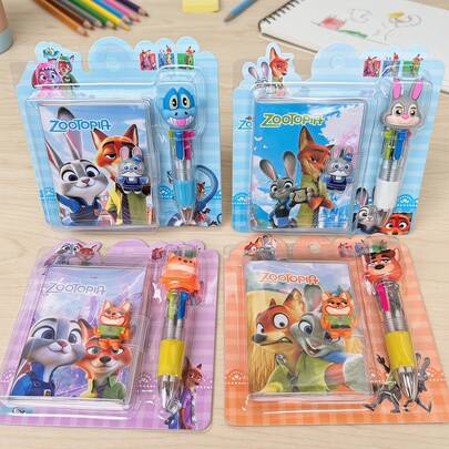  Juego de mini cuadernos de Zootopia de MINISO, incluye bolígrafos multicolor mini y figura, diseño con tema de dibujos animados, portátil y práctico, adecuado para estudiar y uso diario, regalo perfecto para familiares y amigos en cumpleaños, Navidad, vuelta al cole