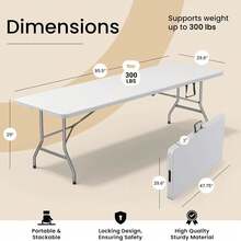 3/3.5/4/5.5/6/8 Ft Plastic Folding Table Perfect Indoor/Outdoor Dining Parties - White - View 10