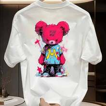 Women's T-Shirt With Minimalist Bear Design And Text - 白色 - 查看 1