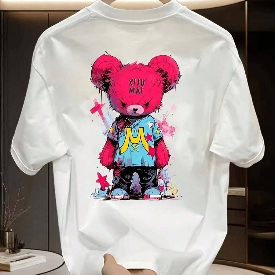 Women's T-Shirt With Minimalist Bear Design And Text - 白色 - 查看 1