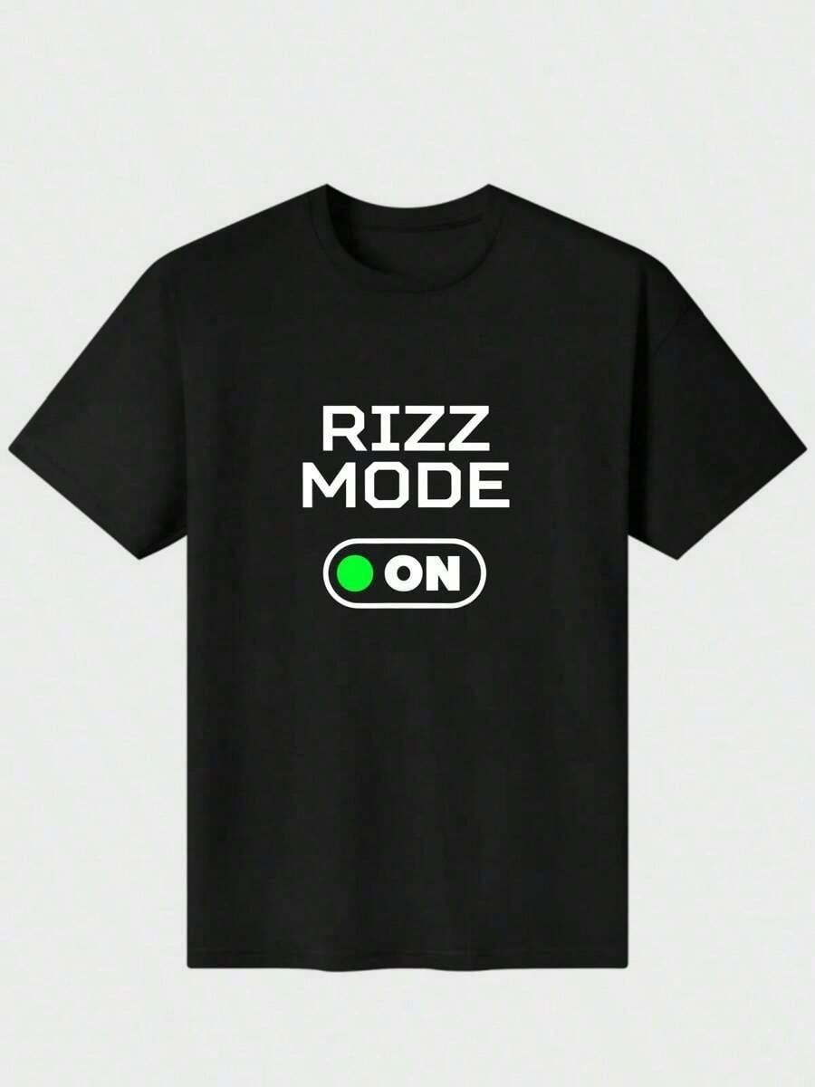 Funny T-Shirt With Meme Phrases For Parties, Rizz Style, Casual Digital Print, 220g, 100% Thick Cotton - 黑色 - 查看 1
