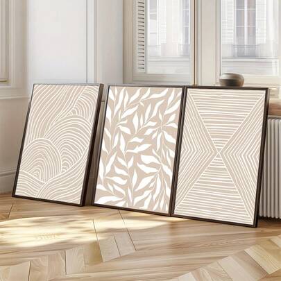 Bộ 3 tranh nghệ thuật trừu tượng màu be trung tính, họa tiết hình học cây cỏ, tranh canvas không khung, tranh nghệ thuật trừu tượng phong cách Bohemian, quà tặng trang trí nhà cửa sáng tạo, phù hợp cho phòng khách, phòng học, phòng ngủ, phòng tắm, nhà bếp.