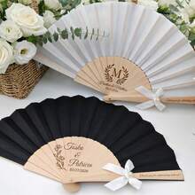 10-100pcs Customized Wedding Hand Fans, Customizable Engraved Folding Silk Fans, Suitable For Wedding Ceremony Guests, Wedding Party Favors - White - View 5
